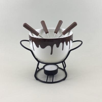 China Small Viable Personalized Ceramic Fondue Sets, Candle Fondue Pot, Chocolate Fondue Set With Stand for sale