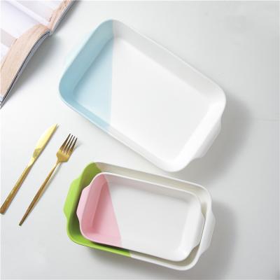 China Best Selling Restaurant Hotel Sustainable Kitchen Mold Porcelain Ceramic Bakeware With Double Handle for sale