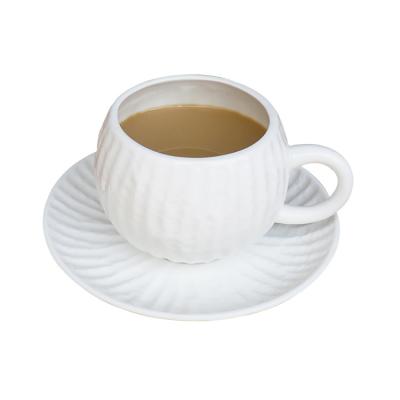 China Custom Stocked White Modern Design Rough Snow Latte Cups Loose Leaf Tea Cup And Saucer Sets for sale