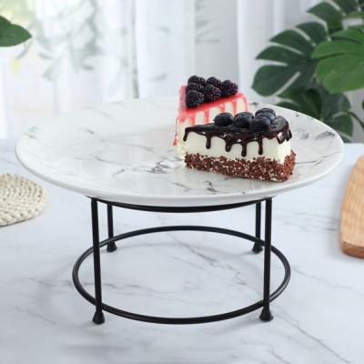 China Wholesale Disposable Home Snack Dishes Marble Pattern Ceramic Serving Dish With Stand for sale