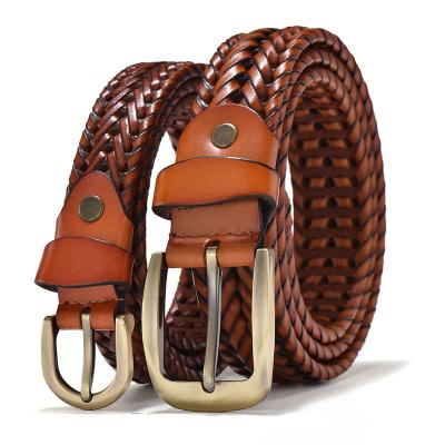 China OEM Custom Genuine Leather Strap Vintage Logo Luxury Couples Fashion Distressed Handwoven Handwoven Belt For Women Men for sale