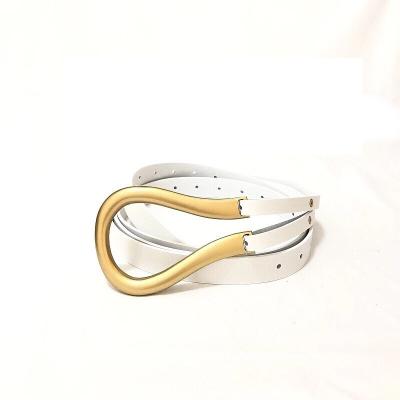 China 2021 Hot Selling Fashion Big Metal Buckle Luxury Thin Belt Double Color Women Ladies Belt With Gift Box for sale