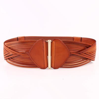 China ALLOY High Quality Custom Design Wide Soft Luxury Vintage Genuine Leather Stretchy Belt for sale