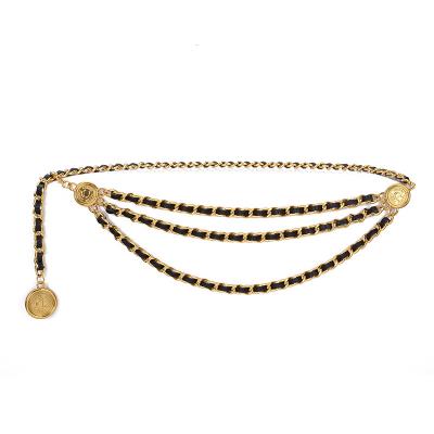 China Fashionable high quality alloy exaggerated metal adjustable multi-layer sexy waist chain belt for sale