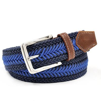 China Factory Designer PU Leather Braided Belt Cotton Rope+PP Grass+Pu Wax Fashion Strap Durable Dark Blue Cotton Leather For Men for sale