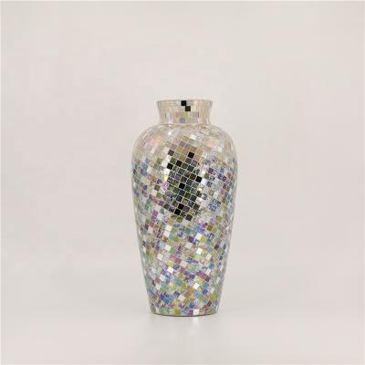 China Art Decor Handmade Multicolor Mosaic Modern Glass Tall Vase for Home Decoration for sale