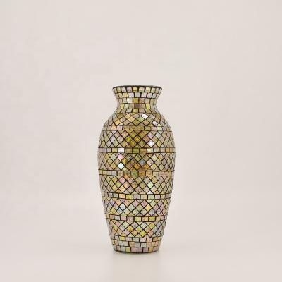 China Art Decor Handmade Multicolor Flower Mosaic Modern Glass Tall Vase For Home Decoration for sale