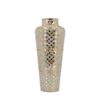 China Art Decor Handmade Golden Mosaic Modern Glass Floor Tall Vase for Home Decoration for sale