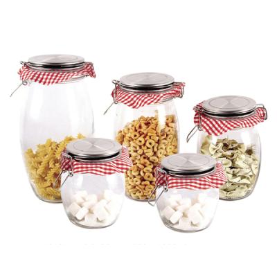 China Stocked Clear Glass 5 Piece Storage Jars With Airtight Metal Locking Lid for sale