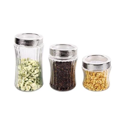 China Viable Set 3 Large Clear Glass Storage Jars With Plastic Screw Lid for sale