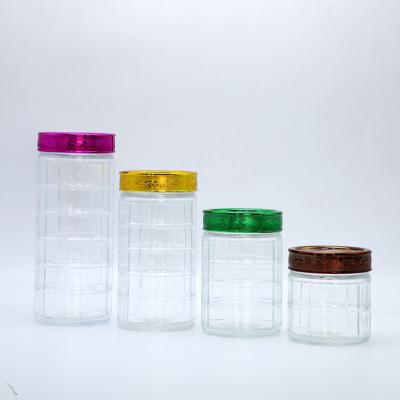 China Sustainable 4 Pieces Clear Storage Glass Jars With Lid Customized Plastic Glass Food Storage Canister for sale