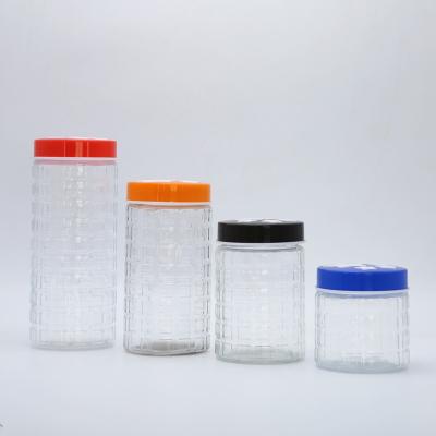 China Sustainable 4 Pieces Clear Storage Glass Jars With Screw Lid Food Grade Plastic Glass Canisters for sale