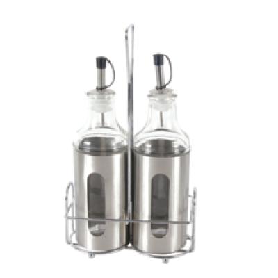 China Sustainable Oil Coated Glass Spice Shakers Bottle Set 2 Stainless Steel Glass Vinegar for sale