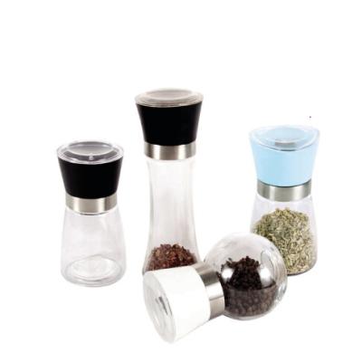 China Sustainable Hand Glass Spice Grinder Glass Salt Pepper Dry Grinder for sale