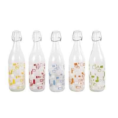 China 1000ml Sustainable Glass Juice Beverage Bottles With Airtight Metal Clip Top for sale