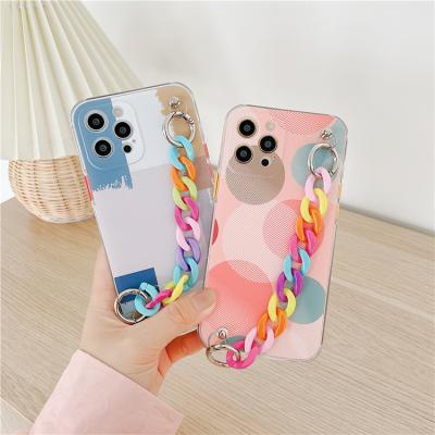 China 2021 New Arrival Anti-drop Cell Phone Case With Chain Soft Cell Phone Rainbow TPU Back Cover For iPhone for sale