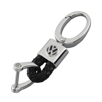 China Metal Car keychain waist hanging anti-loss spring buckle metal custom logo woven leather horseshoe ring for car for sale