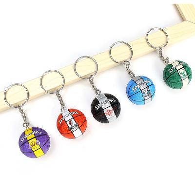 China Trendy Hot models basketball key ring Surface leather fine key pendant Basketball souvenir small gift keychain for sale