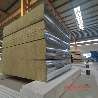 China Exterior Modern Industrial 100mm/150mm/200mm Fireproof Rock Wool Sandwich Panel for sale