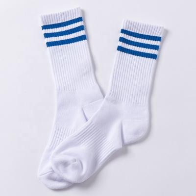 China New Style Custom Fashion High Quality QUICK DRY Logo Stripes White Cotton Socks Unisex for sale