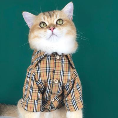 China Sustainable Summer Pet Clothing Cat Plaid Shirt Letter Embroidery Breathable Luxury Pet Clothes Wholesale for sale