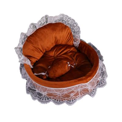 China Autumn Winter Warm Lace Lovely Pet Kennel Comfortable Room Washable Round Pet Beds for sale