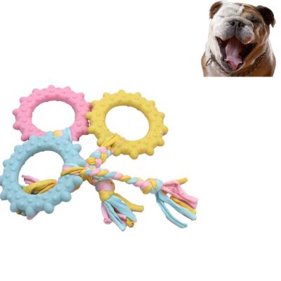 China Viable Toothbrush Chew Toy 2 in 1 Toy Set Solid Color Rubber Dog Chew Cotton Rope Dog Toys for sale