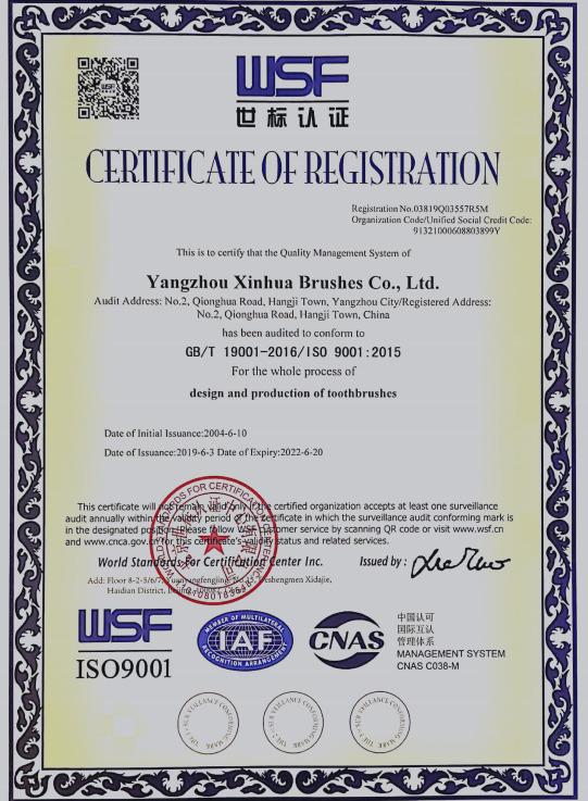 ISO9001 - Yangzhou Xinhua Brushes Co., Ltd.