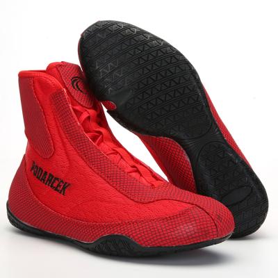 China 2021 high top boxing training equipment custom design wrestling sapato make your own professional red leather boxing shoes for men for sale