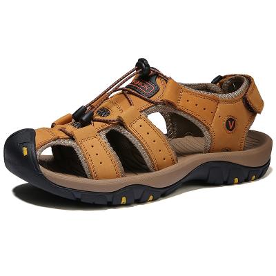 China Unique Soft Non Slip Outdoor Light Mens Leather Sandals Beach Shoes Slipper Plus Size for sale