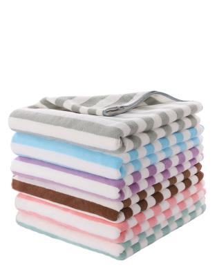 China 2021 Super Soft 70*140 cm Microfiber Comfortable Quick Dry Coral Fleece Stripe Bath Towel for sale