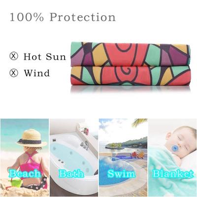 China Sustainable Water Free Absorbent Soft Sand Microfiber Soft Suede Printed Beach Towel With Bag for sale