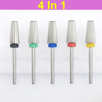 China Durable Tungsten Carbide 5 in 1 Tapered Nail Drill Bit Shape Straight Cut Drill Bit for Acrylic Gel Nail 3/32