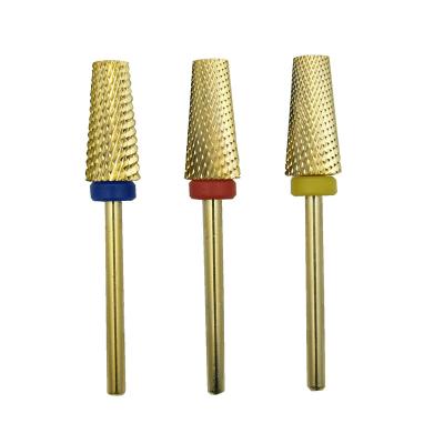 China New Durable Gold Carbide Nail Drill Bit Tapered Countersink Cutter For Manicure Remove Gel Acylics Tool Nails Drill Accessories for sale