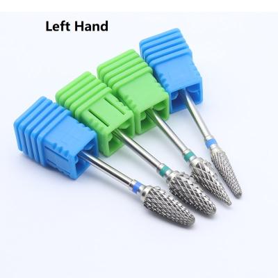 China Lasting quality! Left Hand Tungsten Carbide Nail Drill Bit Manicure Machine Equipment Clean Dental Burr Milling Cuticle for sale