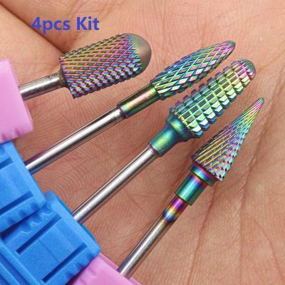 China 4pcs Durable Kit Hot! Rainbow Pro Whole Carbide Nail Drill Bits Nail Art Tools Cutting and Polishing Nail Art Electric Drill Machine Files for sale