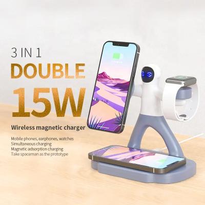 China Hot 3 in 1 Wireless Charging 15W Qi Multifuncion Mobile Phone Fast Wireless Charger Stand Holder For Iphone Iwatch Airpods for sale