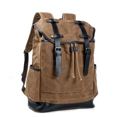 China Customized Waterproof Vintage Rucksack Drawstring Bag School Man Canvas Leather Male Backpack For Men for sale