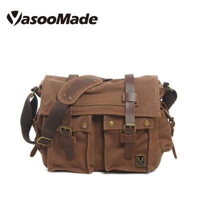 China Latest Multi Sling Vintage Fasion Mens Womens Pockets Should Leather Waxed Canvas Messenger Crossbody Laptop Camera Bags for sale