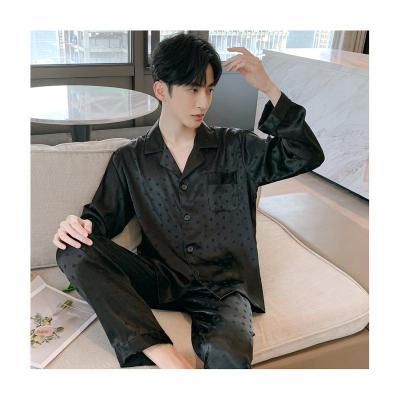 China 2022 New Men's Polka Dot Black Pajamas Set Simple Homewear Suit Pajamas QUICK DRY SILK for sale