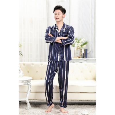 China Chinese Silk Pajamas Straight Men Long Sleeve Anti-Shrink Pants Set Two Piece Blue QUICK DRY Pajamas for sale