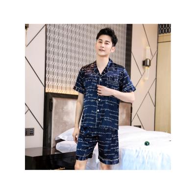 China Ice thin short-sleeved silk two-piece pajamas home clothes spring and summer net red men's shorts QUICK-DRY pajamas for sale