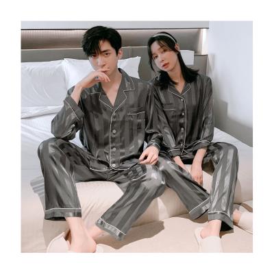 China New Pairs Women QUICK DRY Pajamas Ice Silk Long Sleeve Pants Men Fit Casual Home Wear Silk Pajamas for sale