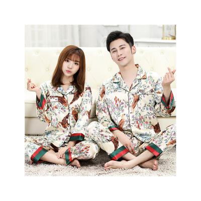 China QUICK DRY Upgrade Plant Bird Couples Romantic Pajamas Skin-Friendly Casual Long Sleeve Pants And Casual Casual for sale