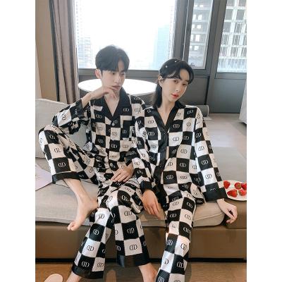 China QUICK DRY black and white double density long sleeve pants wholesale customized couple sleepwear pajamas sets for sale