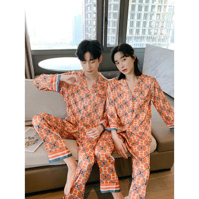 China Wholesale price H QUICK DRY orange men's factory sleepwear summer silk pajamas couple set for sale