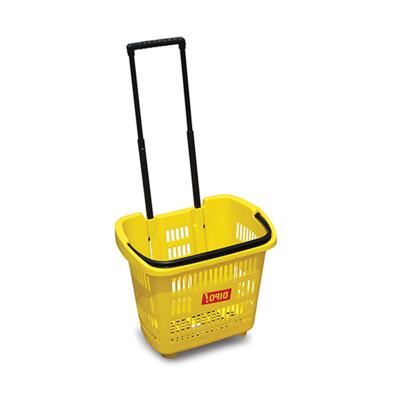 China Supermaerket Single Supermarket Four Wheel Shopping Cart Plastic Handle Shopping Basket for sale