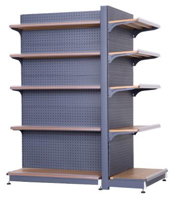 China Retail Store Metal Pegboard Rack Merchandise Display Double Sided Supermarket Gondola Shelf for sale