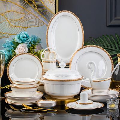 China Sustainable Hot Sale Porcelain White Dishes For Food Dinner Set Ceramic Dishes And Bowls Set Dinnerware Set for sale