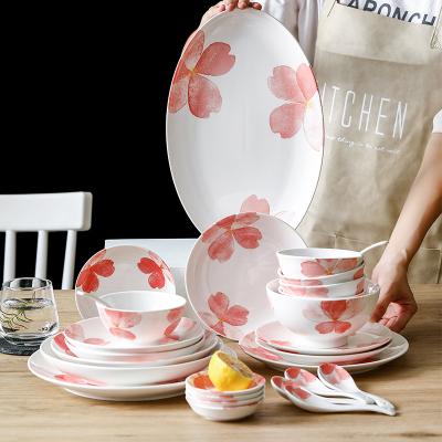 China Ceramic Cheap Japanese Style Viable Underlay Tableware Saffron Bowl and Dish Set Soup Noodle Bowl Rice Bowl Spoon Set for sale